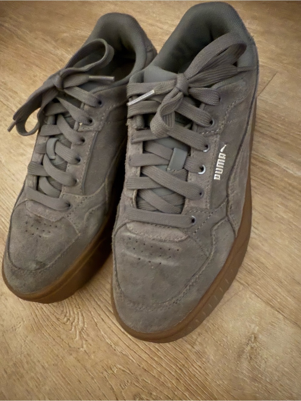 Puma Gray Suede Platform Sneakers with Gum Sole